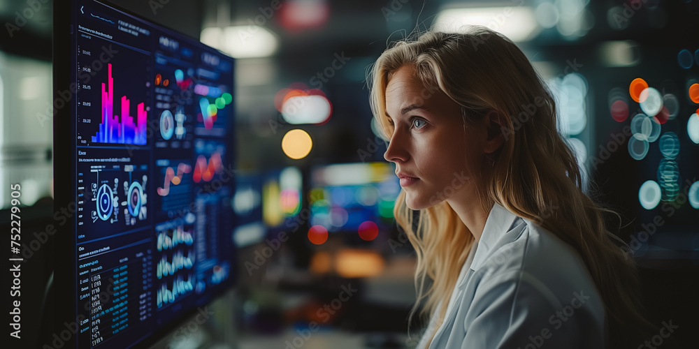 Engineer or scientist analyzing stream of data. A researcher or scientist analyzing data charts. Engineer or scientist analyzing stream of data. A researcher or scientist analyzing data charts.