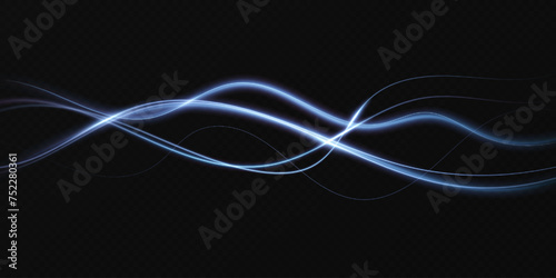  Abstract lines.Neon lines of speed and fast wind. effect of moving at the speed of light. Blue glow effect. Magic shiny line. Neon. Background.