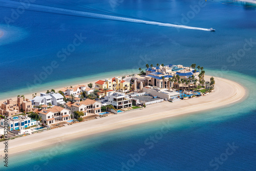 Dubai luxury villas real estate on The Palm Jumeirah artificial island with beach photo