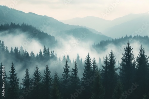Foggy forest in the mountains © STOCK AI