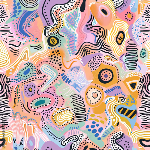 Seamless doodle pattern   bright colors  digital paper  psicodelic  fun