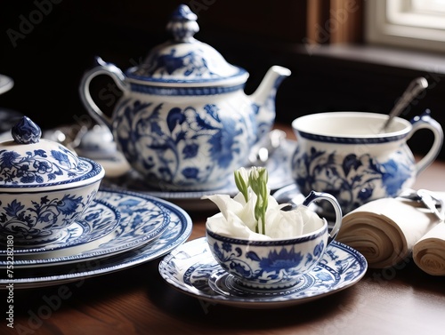 Set of dishes in the English vintage style