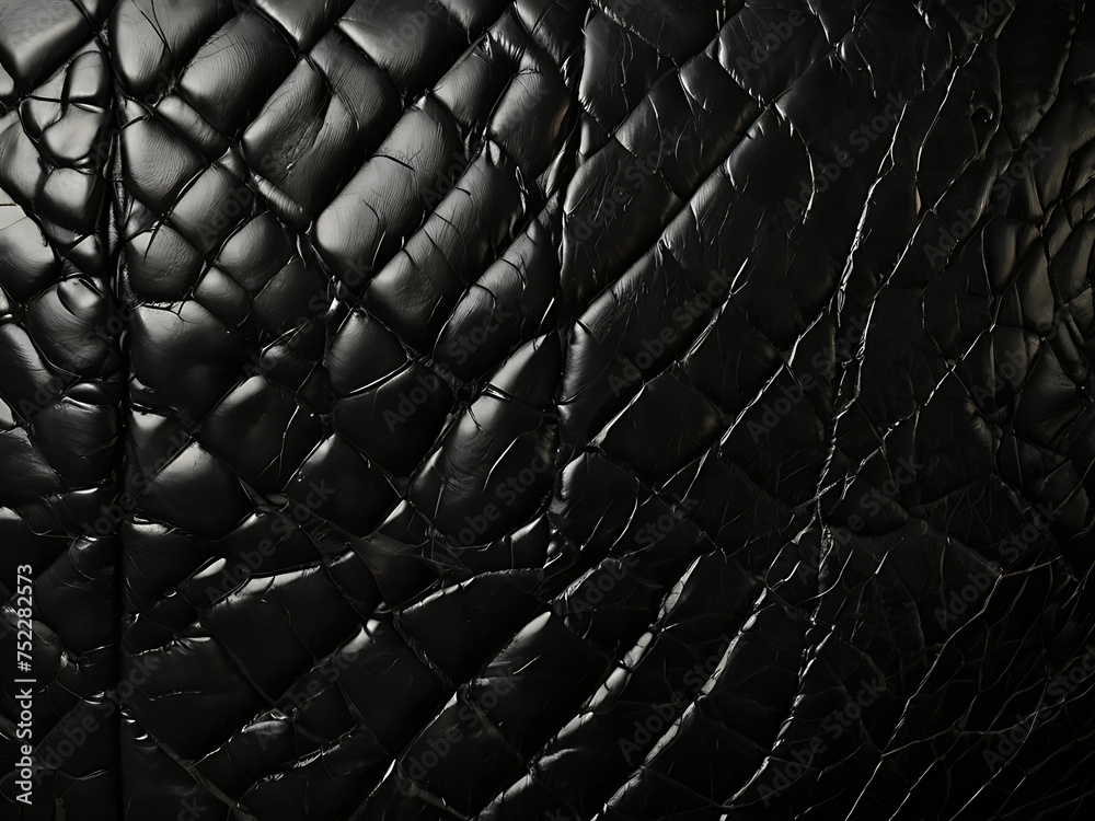 Black genuine leather sofa background. - obrazy, fototapety, plakaty 