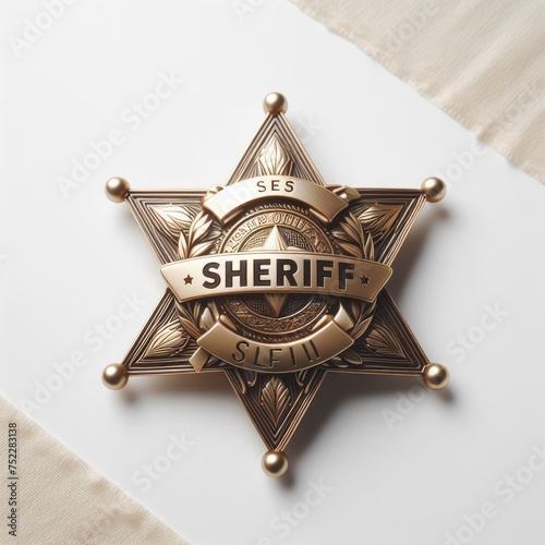 golden sheriff badge star on white photo