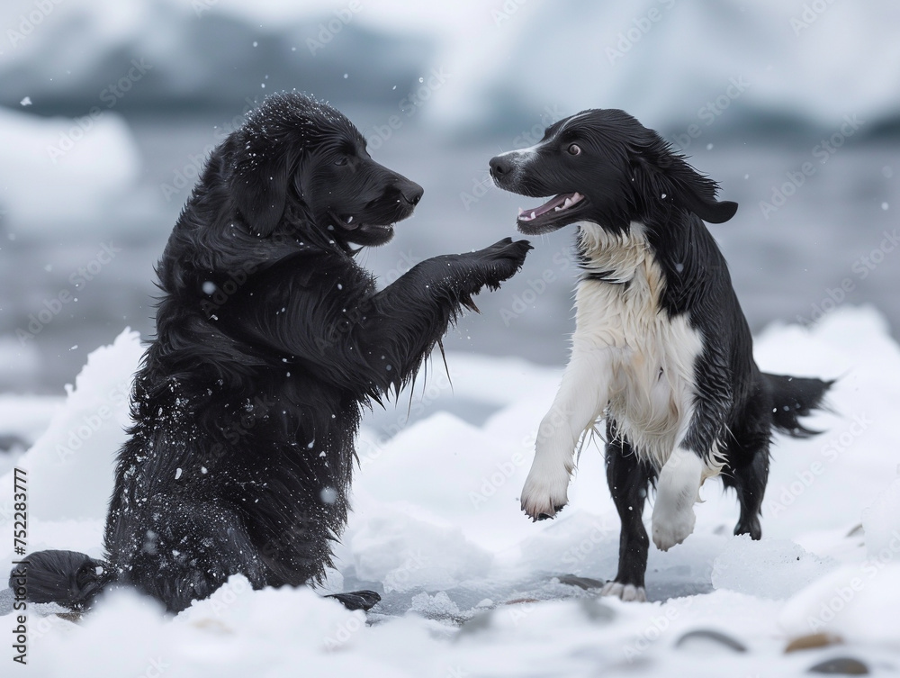 Antarctic mammals and canines share a playful bond their spirited games uniting two worlds in a celebration of lifes joy Antarctic mammals and canines share a playful bond their spirited games uniting two worlds in a celebration of lifes joy