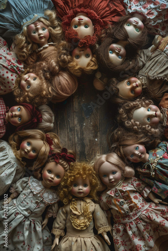 Creepy dolls arranged in a circle a sinister ritual left unfinished