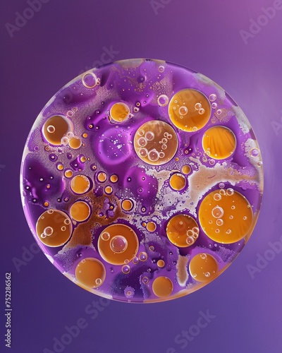 a purple and yellow circle with bubbles
