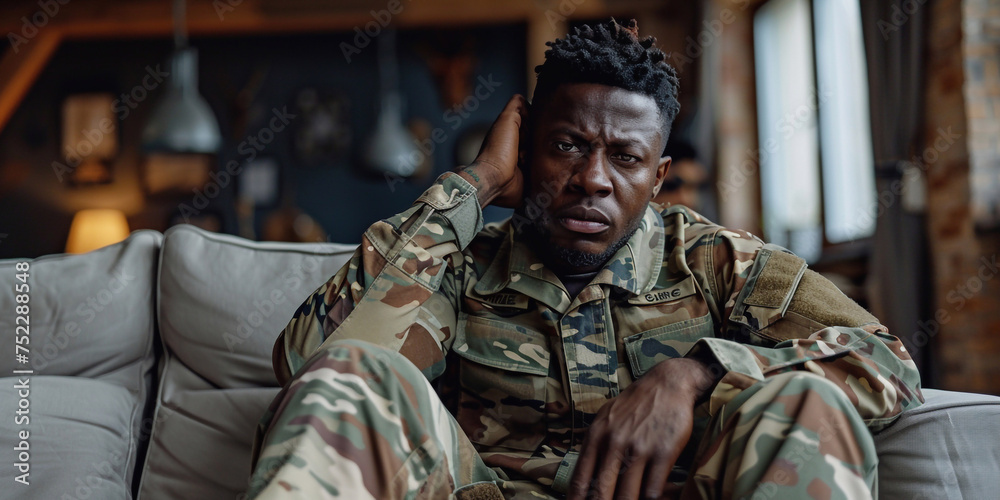 Fototapeta premium Portrait of sad war veteran man