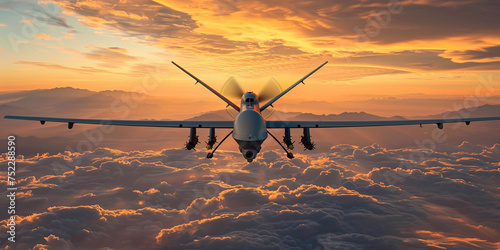 A 3d rendering of a military UAV flying over a desert