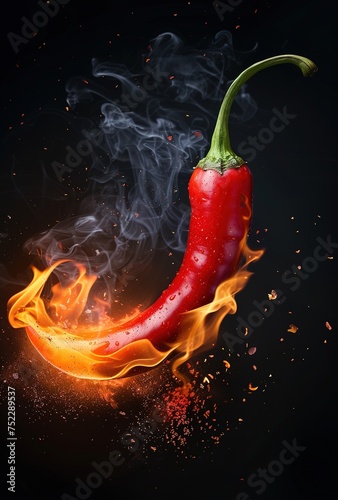 Bright red chili pepper isolated on dark background