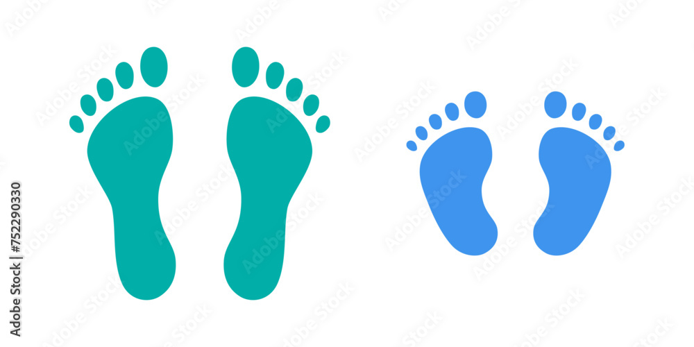Human step footprints vector isolated set on white background. Children's and adults footprints of barefoot person. Human feet. Human step footprints vector isolated set on white background. Children's and adults footprints of barefoot person. Human feet.