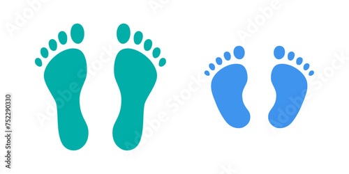 Human step footprints vector isolated set on white background. Children's and adults footprints of barefoot person. Human feet.