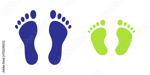 Human step footprints vector isolated set on white background. Children's and adults footprints of barefoot person. Human feet.