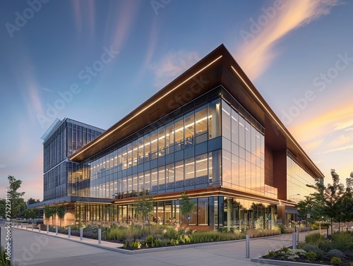 Innovative ESG tech headquarters showcasing sustainable architecture and clean energy solutions