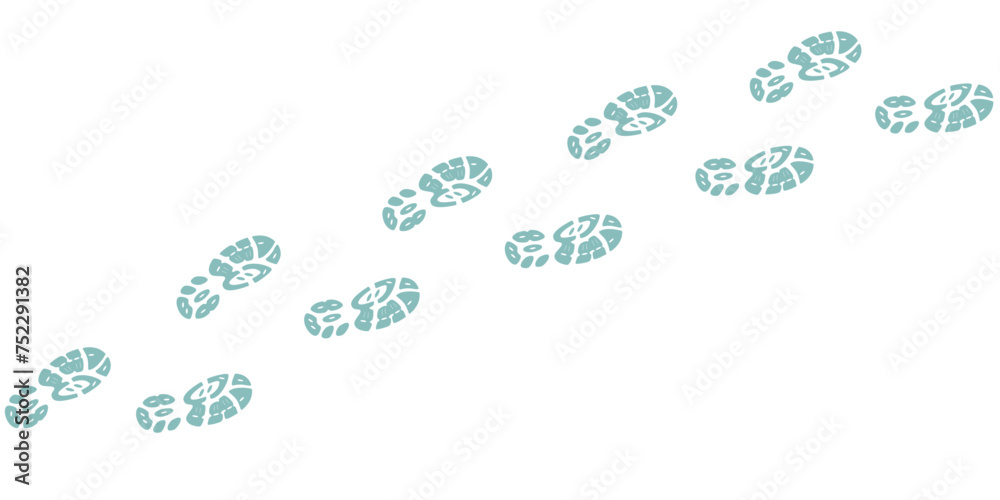 Human step footprints paths. Step by step vector isolated on white background. Trace of foot prints of person in boots. Track from shoe sole prints. Road of human feet. Human step footprints paths. Step by step vector isolated on white background. Trace of foot prints of person in boots. Track from shoe sole prints. Road of human feet.