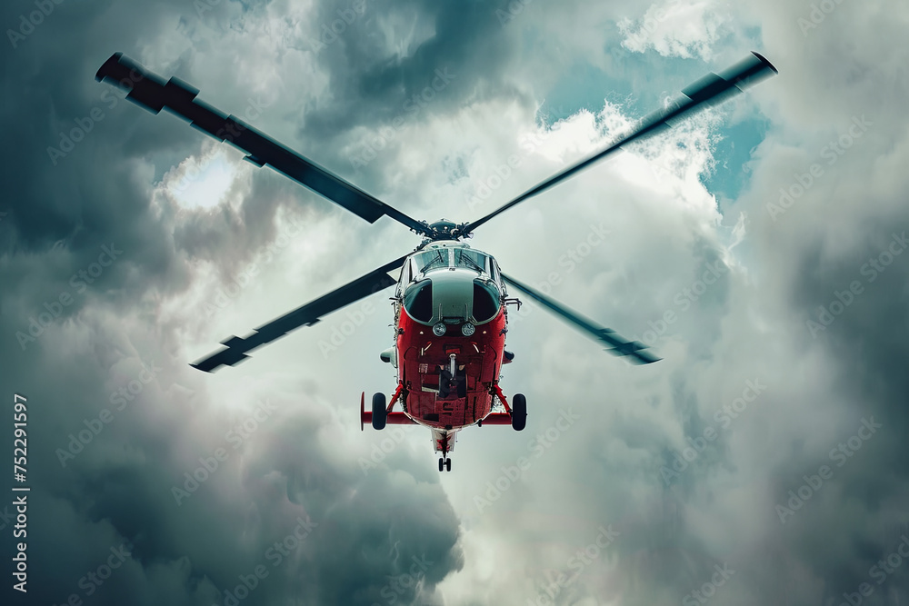 Rescue helicopter in the clouds Rescue helicopter in the clouds