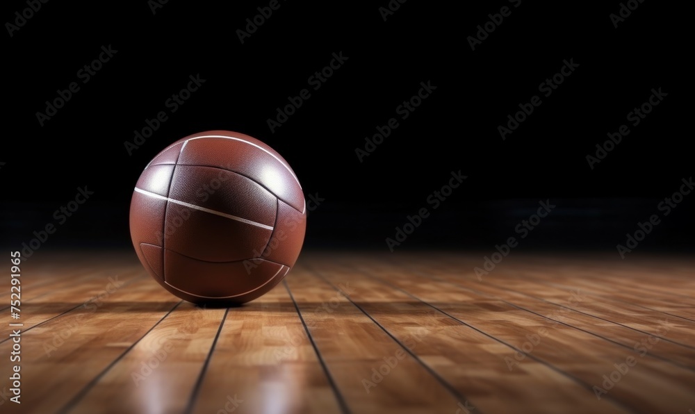 Volleyball on Glossy Indoor Court Floor Volleyball on Glossy Indoor Court Floor