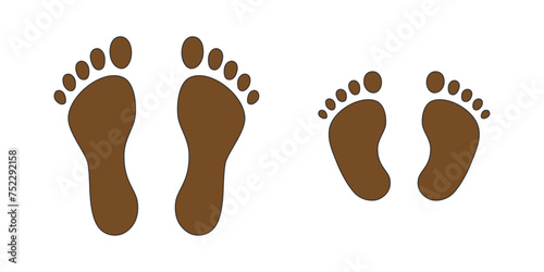 Human step footprints vector isolated set on white background. Children's and adults footprints of barefoot person. Human feet.