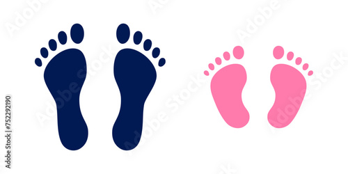Human step footprints vector isolated set on white background. Children's and adults footprints of barefoot person. Human feet.