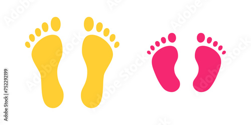 Human step footprints vector isolated set on white background. Children's and adults footprints of barefoot person. Human feet.
