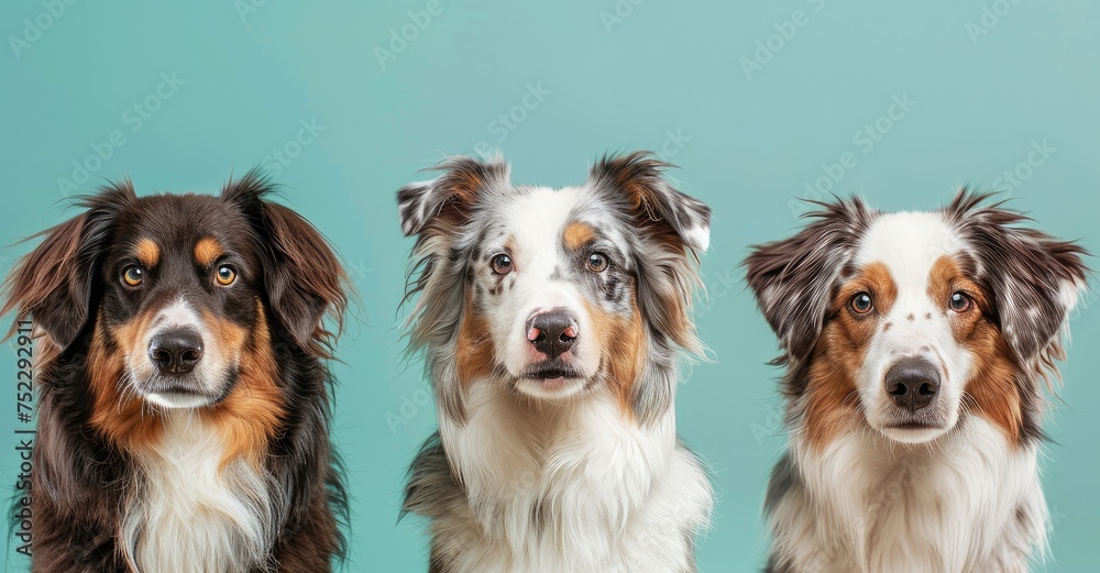 Triple Delight: A Charming Australian Shepherd Trio's Portrait Generative AI Triple Delight: A Charming Australian Shepherd Trio's Portrait Generative AI