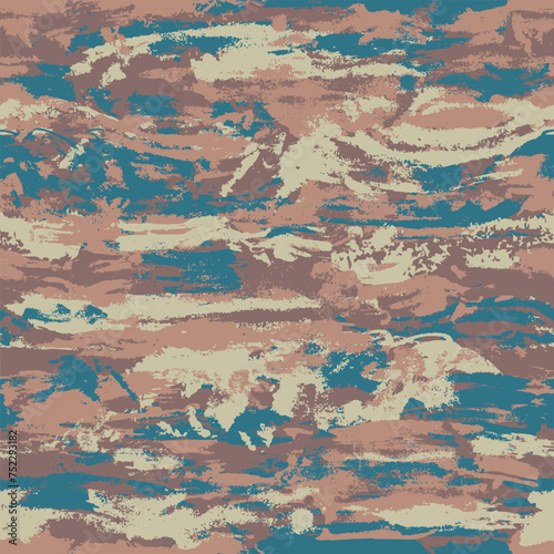Grunge camo seamless pattern from beige and brown color splashes and smudges. Fashion camouflage. Vector