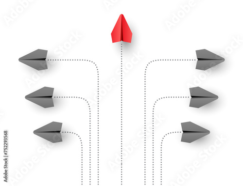 'Think different' - individuality concept. Individual and unique leader paper plane flies forward. Vector
