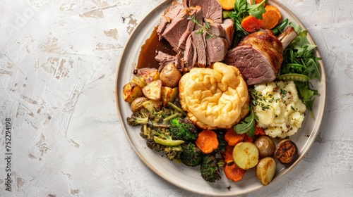 Hearty Sunday Roast with Vegetables and Yorkshire Pudding