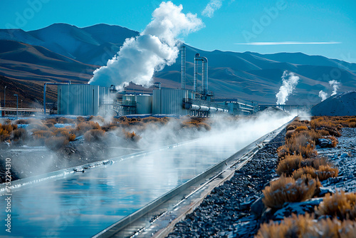 Geothermal energy facility tapping into the Earth's natural heat reservoirs, providing clean and reliable energy for heating and electricity generation