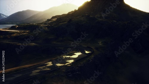 Scenic view of empty road amidst volcanic landscape photo