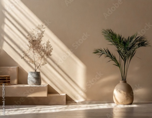 blank art canvas mockup on the laminate floor against a plain white wall