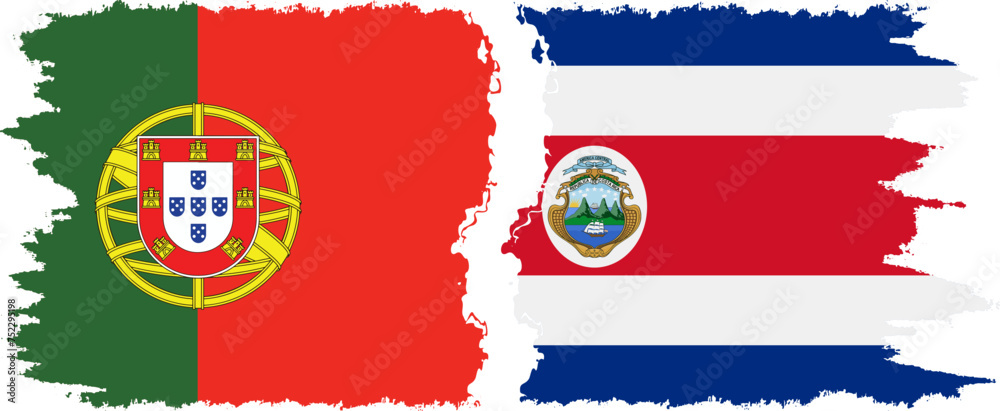 Obraz premium Costa Rica and Portugal grunge flags connection vector