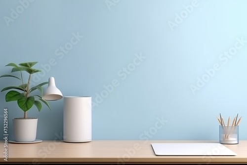 empty blank mockup wall with cute office accessories