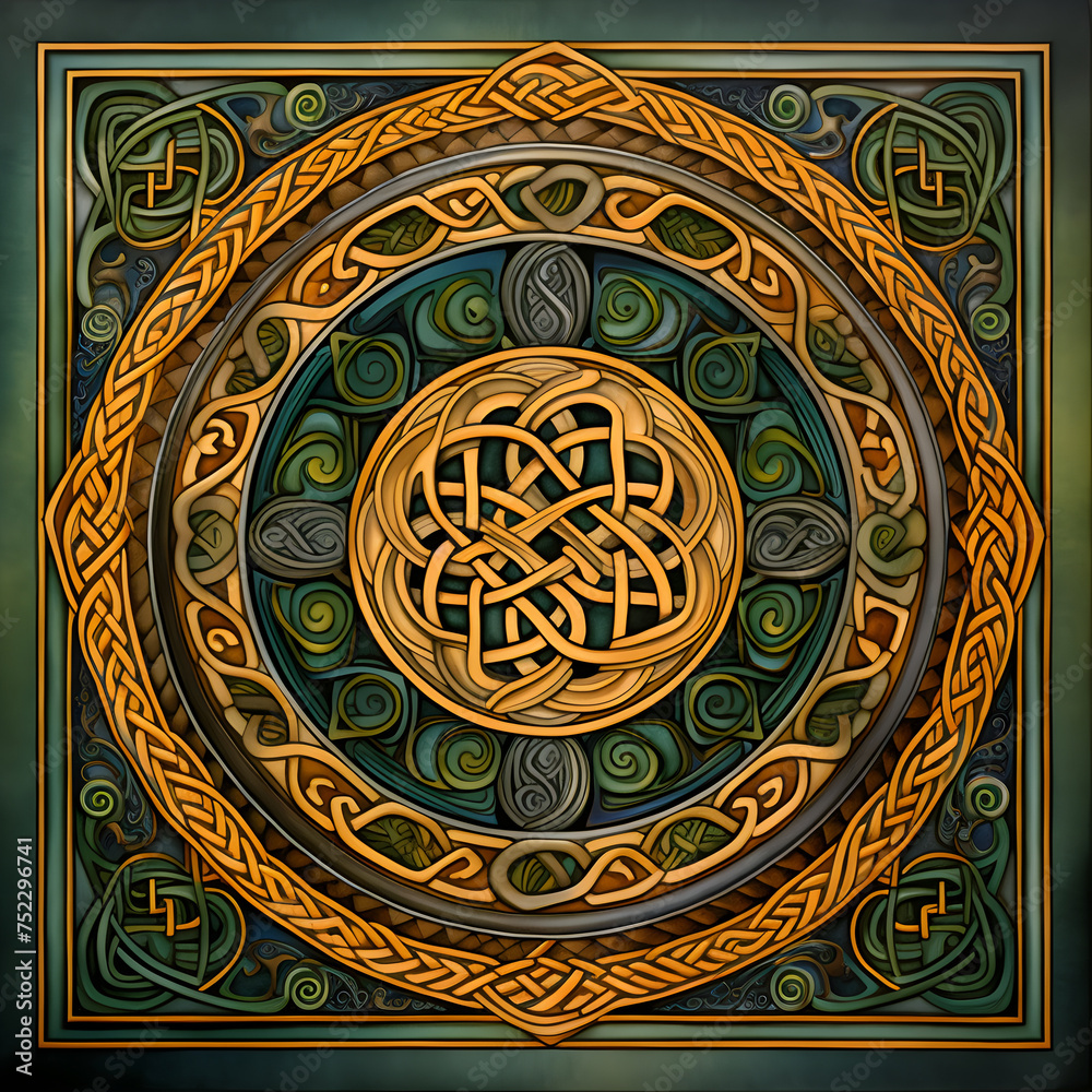 Intricate Blend of Earthy Hued, Nature-Inspired Celtic Patterns Demonstrating Ancient Artistry