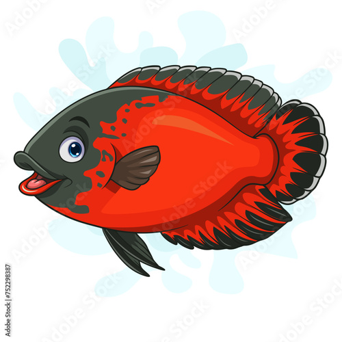 Cartoon Red Oscar paris fish on white background