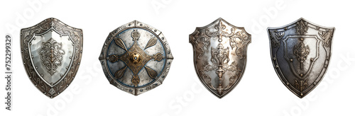Collection of set An ancient silver shield isolated on transparent background. PNG file, cut out 