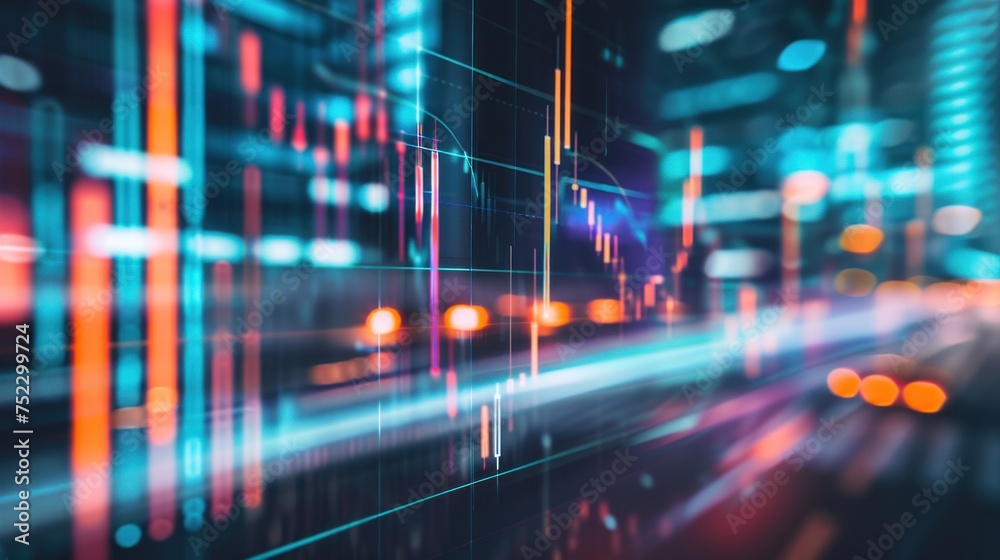 analysis on the monitor. Concept of fundamental and technical analysis. Stock market charts