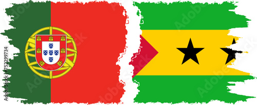 Sao Tome and Principe and Portugal grunge flags connection vector