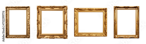 Collection of set Antique golden photo frame isolated on transparent background. PNG file, cut out	 photo