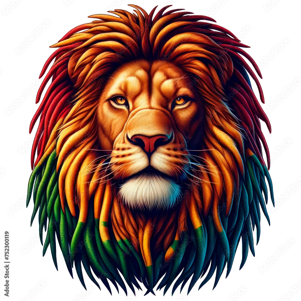 A strong lion in the Rastafarian and Reaggean style