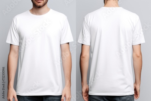 Man in Plain White T-shirt Front and Back