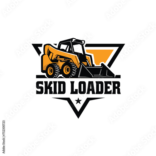 Skid steer loader logo vector isolated in white background. Best for landscaping construction industry photo