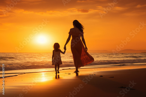 mom and daughter walking on background © Tidarat