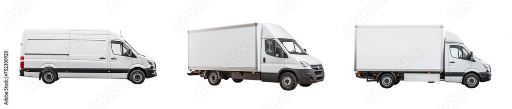 Collection of set White delivery van isolated on transparent background. PNG file, cut out Collection of set White delivery van isolated on transparent background. PNG file, cut out