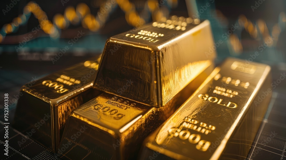 Gold bars financial business economy concepts, wealth and reserve success in business and finance, Gold trading, gold bars on fabric with stock graph chart stock market trade background Gold bars financial business economy concepts, wealth and reserve success in business and finance, Gold trading, gold bars on fabric with stock graph chart stock market trade background