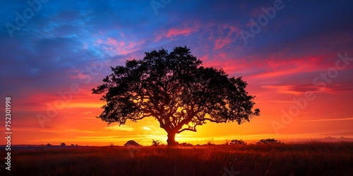 The Beauty of a Tree Silhouetted Against a Vibrant Sunset Sky. Concept Nature Photography, Sunsets, Silhouettes, Trees, Beauty
