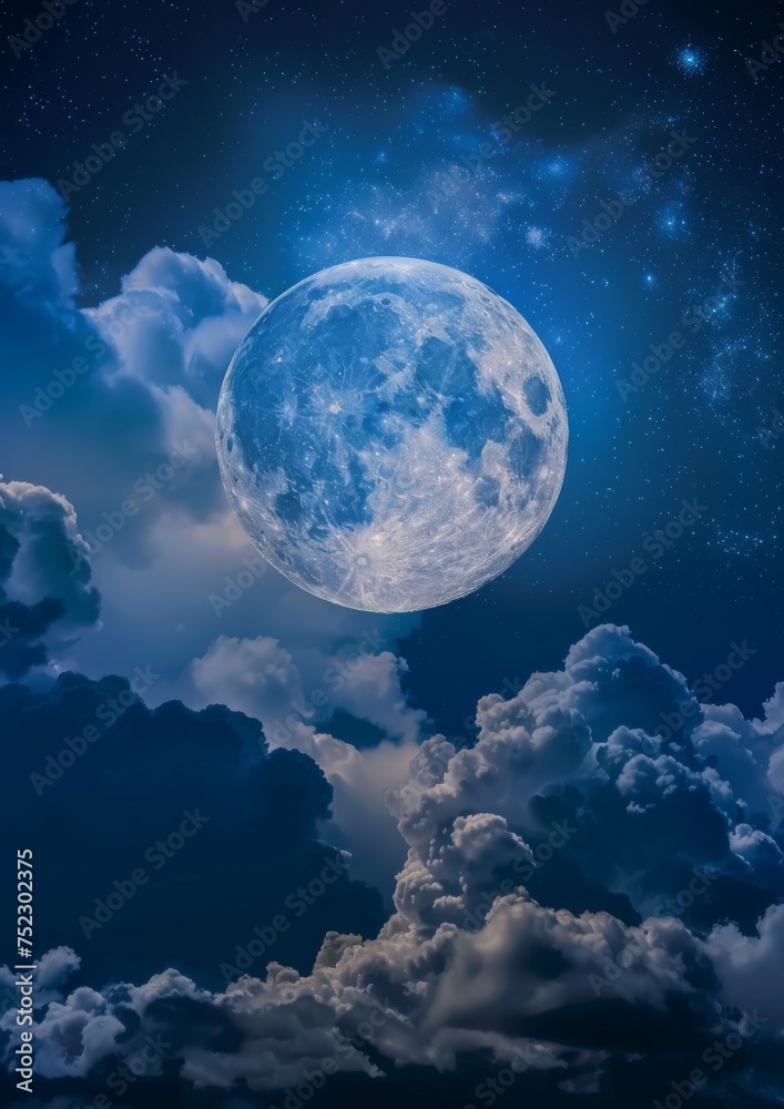 View of the moon in the night sky with clouds.