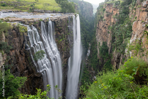 The Magwa Falls waterfall, Wild Coast, known also as the Transkei, long tropical beach rocky shores waterfalls and steamy jungle or coastal forests. The rugged and unspoiled Coastline