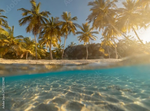 Underwater tropical beach with palm trees