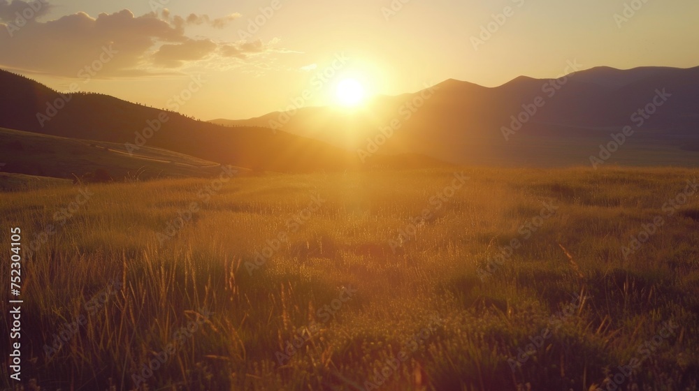 Golden Sunset Over the Rolling Hills of a Serene Countryside Landscape